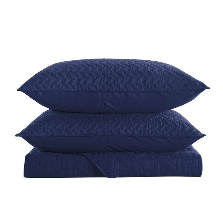 Embossed Reversible Bedspread Coverlet Queen Navy Blue Solid Color Modern