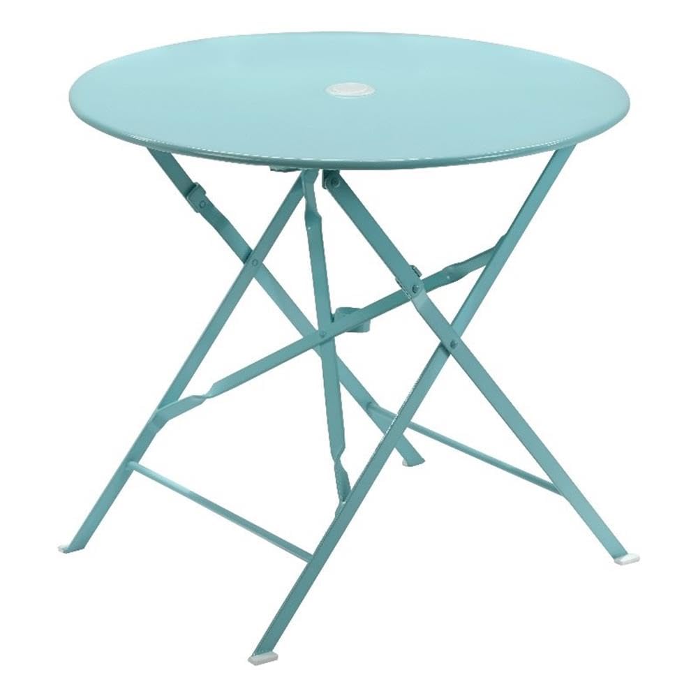 Carolina Classic 30" Folding Metal Bistro Table with Umbrella Hole in Teal