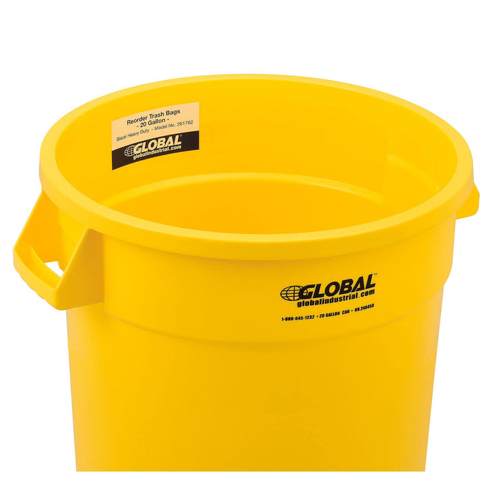 Global Industrial 20 Gallon Plastic Trash Container Garbage Can - Yellow