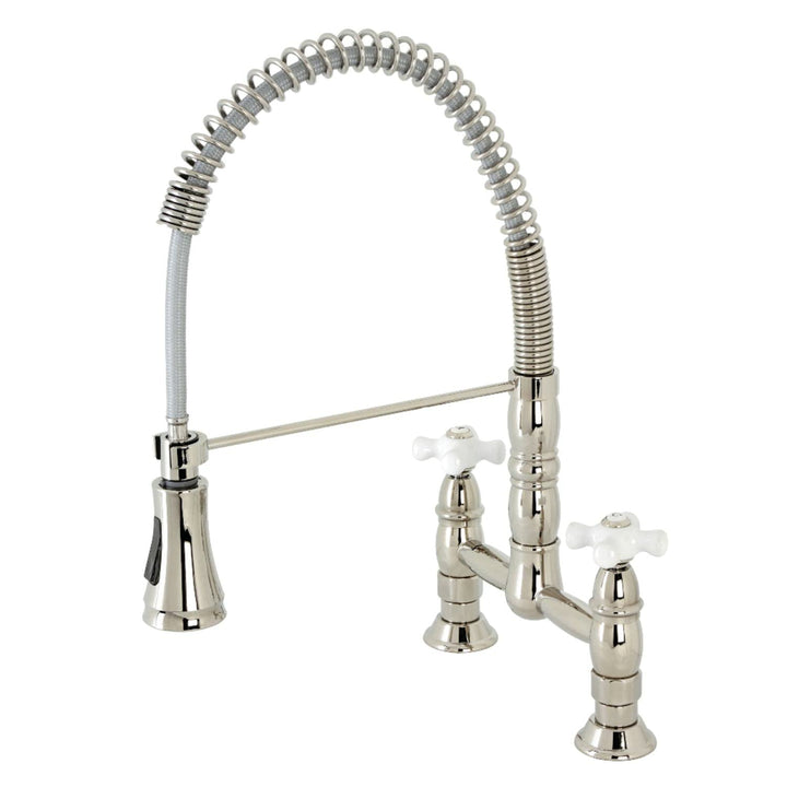 Kingston Brass Heritage Two-Handle Deck-Mount ull-Down Sprayer Kitchen Faucet Polished Chrome