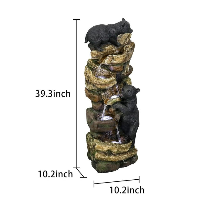 39.3in Tall Outdoor Water Fountain Resin Bear Patio Waterfall Grey Modern - Diamond Home USA