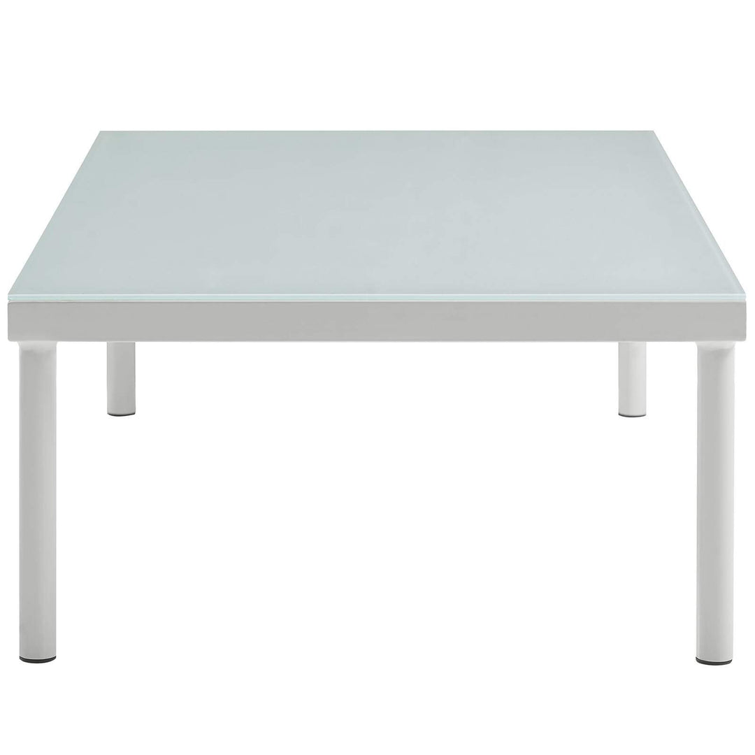 Outdoor Patio Aluminum Coffee Table White Round Glass