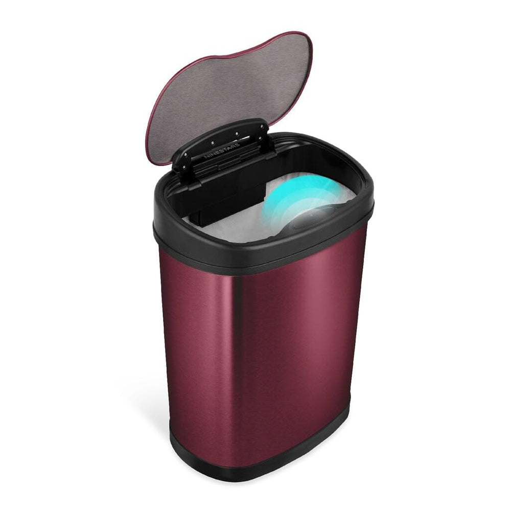 3.9 Gallon Burgundy Stainless Steel Motion Sensor Trash Can Oval Red Plastic - Diamond Home USA