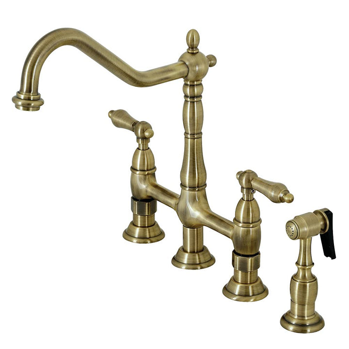 Kingston Brass KS1273ALBS Heritage 8-Inch Kitchen Bridge Faucet with Brass Antique Brass