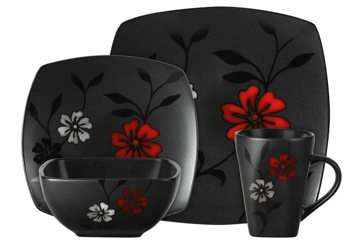 Gibson Elite Couture Evening Blossom Dinnerware Set 16 Piece Black (93581970M)