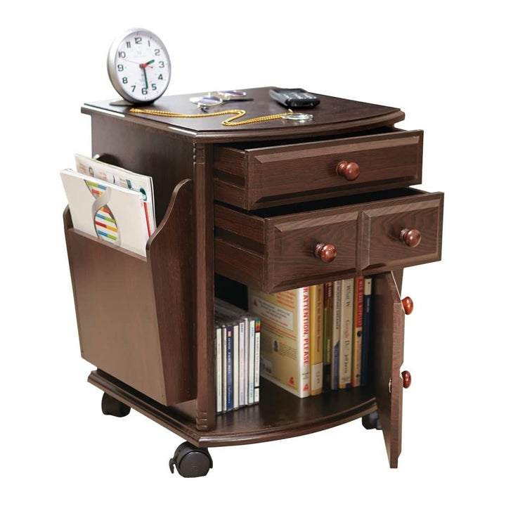 Wheeling Storage Table 18.75 X 14.5 17.5 Brown Traditional Wood Oak Finish