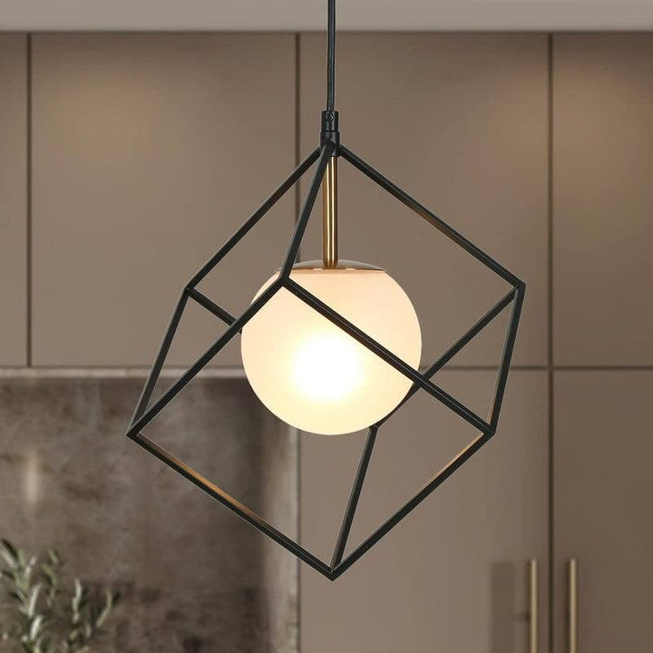 Modern 1-light Cage Lantern Square/Rectangle Light with Globe Frosted Glass