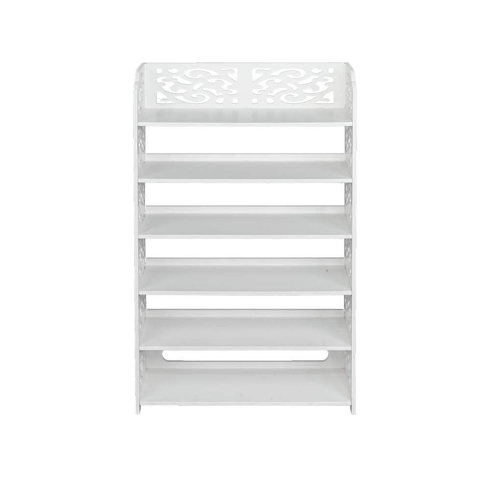 6 Tier Carved Storage Organizer Standing Shoe Rack Shelf Cabinet White Wood - Diamond Home USA