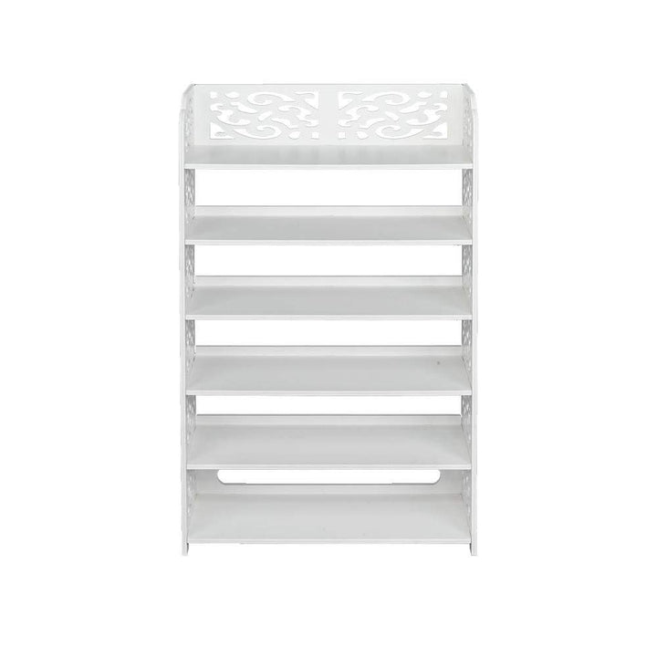 6 Tier Carved Storage Organizer Standing Shoe Rack Shelf Cabinet White Wood - Diamond Home USA