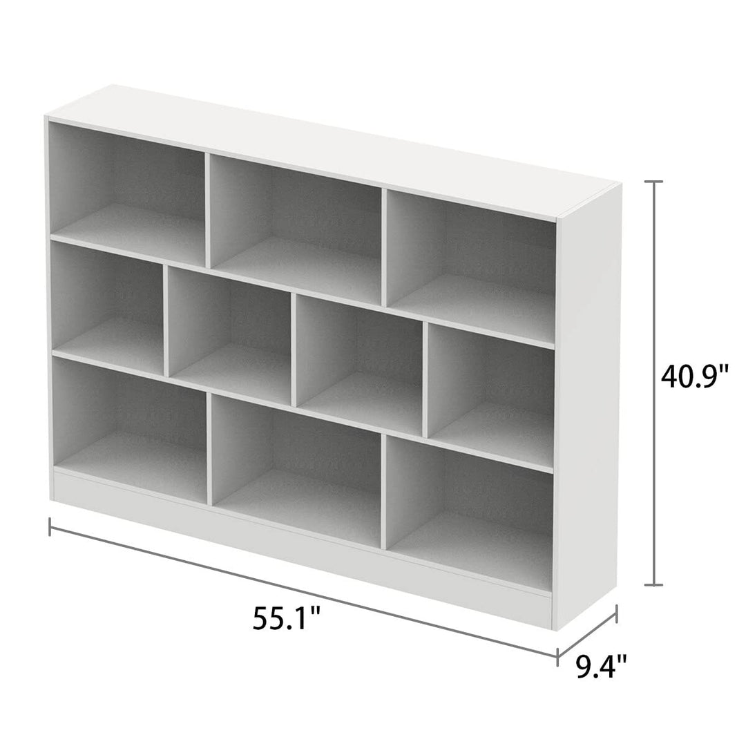 40.9'' H X 55.1'' W Geometric Bookcase Living Room Storage Bookshelf White - Diamond Home USA