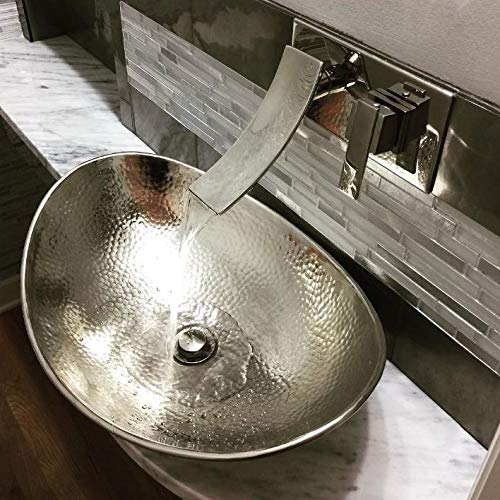 19" Hand-crafted Hammered Nickel Vessel Sink Grey Oval Metal Plated Lead-free