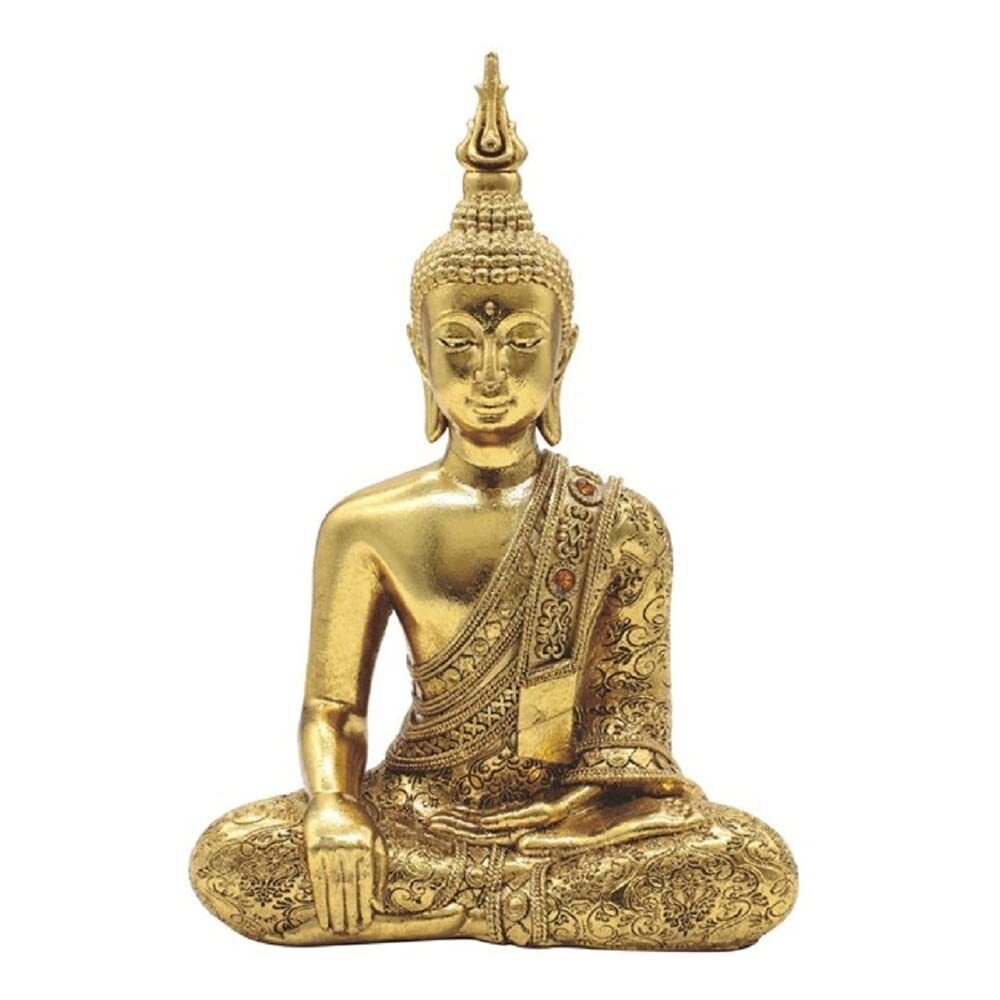 8" h Gold Thai Buddha in Earth Touching Pose Statue Decoration Religious