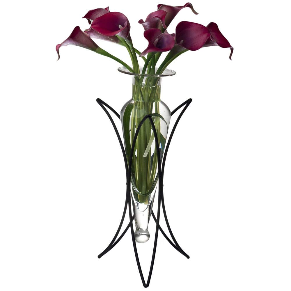 Clear Amphora Vase with Half Moon Metal Stand Glass Iron