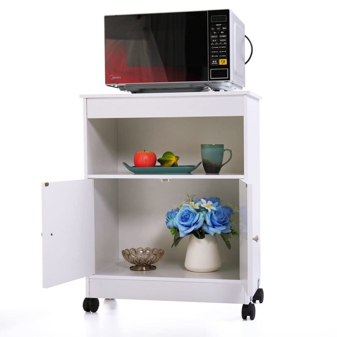 White Microwave Storage Cabinet with Universal Wheel 24 * 14.6 * 30.8 Modern