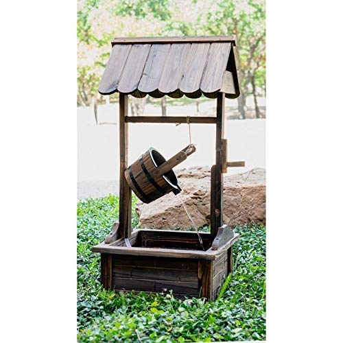 Wood Wishing Well Fountain Brown Rustic