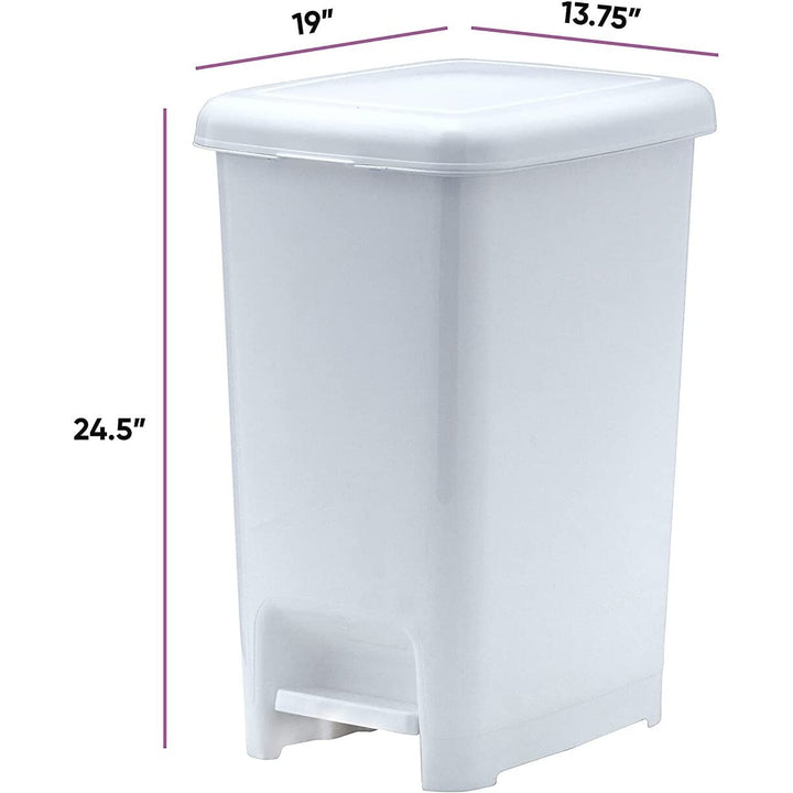 16 Gal Slim Pedal Trash Can White Rectangle Plastic - Diamond Home USA