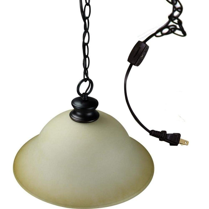 Plug in Swag Pendant Light Oil Rubbed Bronze 16" Glass Shade Cream Modern