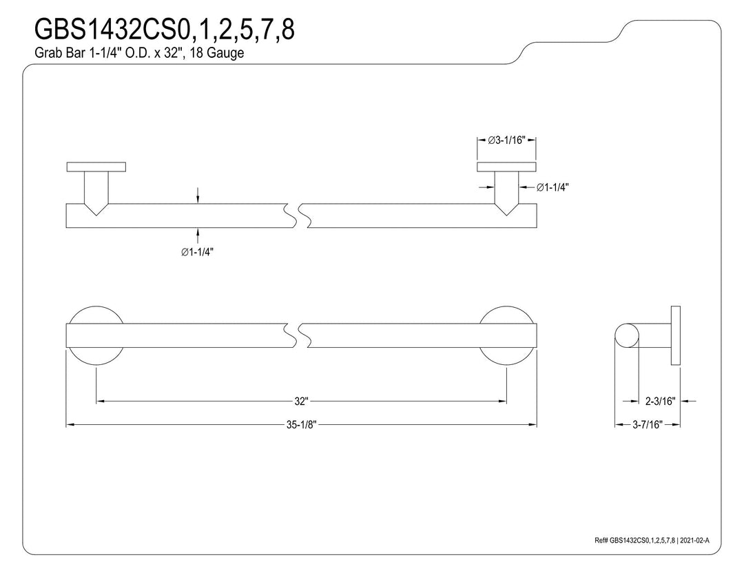 Kingston Brass Berwyn 32-Inch x 1-1/4 Inch O.D Grab Bar Brushed Brushed