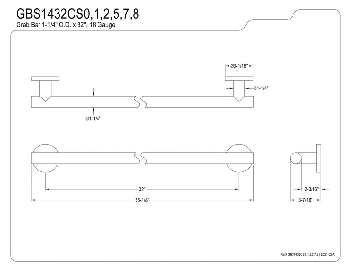 Kingston Brass Berwyn 32-Inch x 1-1/4 Inch O.D Grab Bar Brushed Brushed