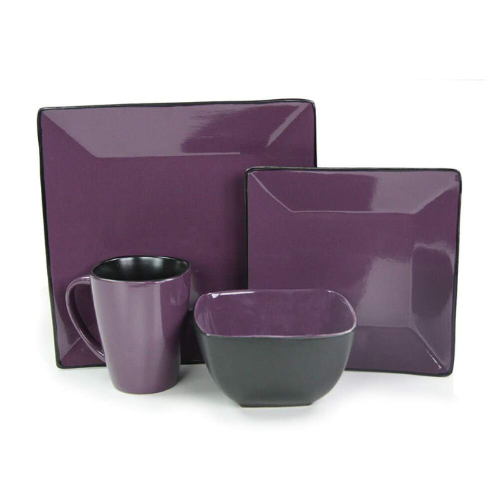 16-Piece Premium Stoneware Dinnerware Set (Service for 4) Black Purple Geometric - Diamond Home USA