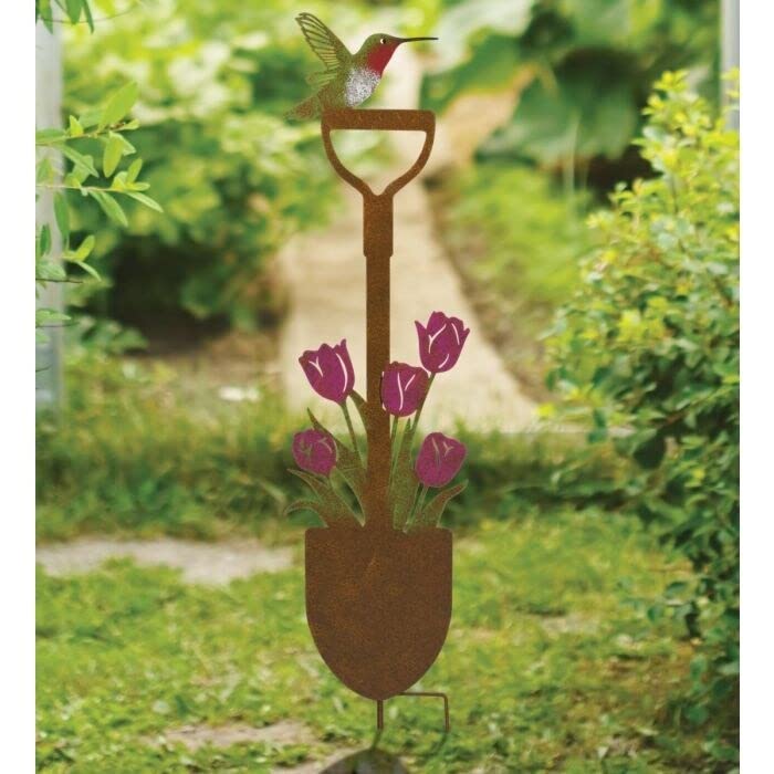 Rustic Shovel Stake Tulip Multi Color Metal