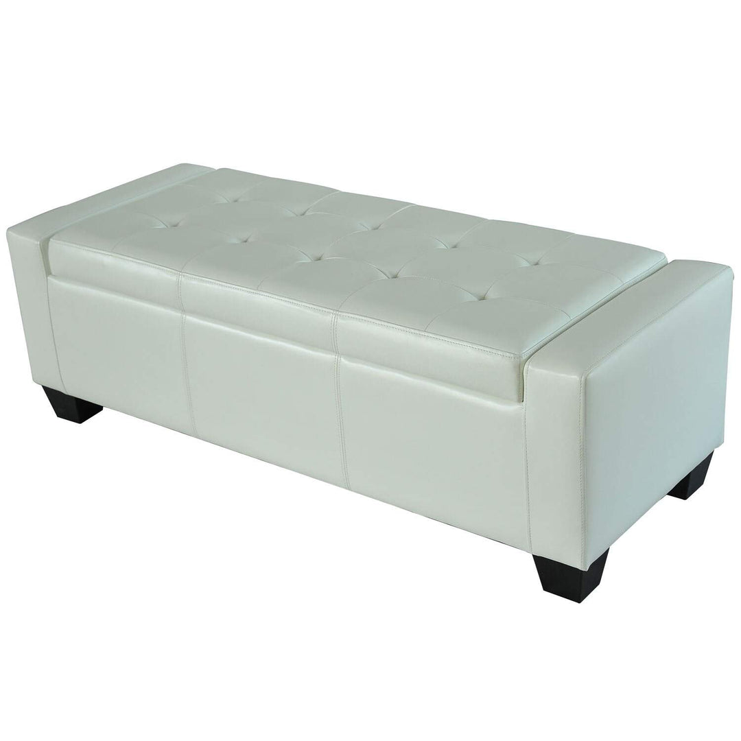 White Faux Leather Storage Ottoman Bench Solid Transitional Faux Leather - Faux Leather - White