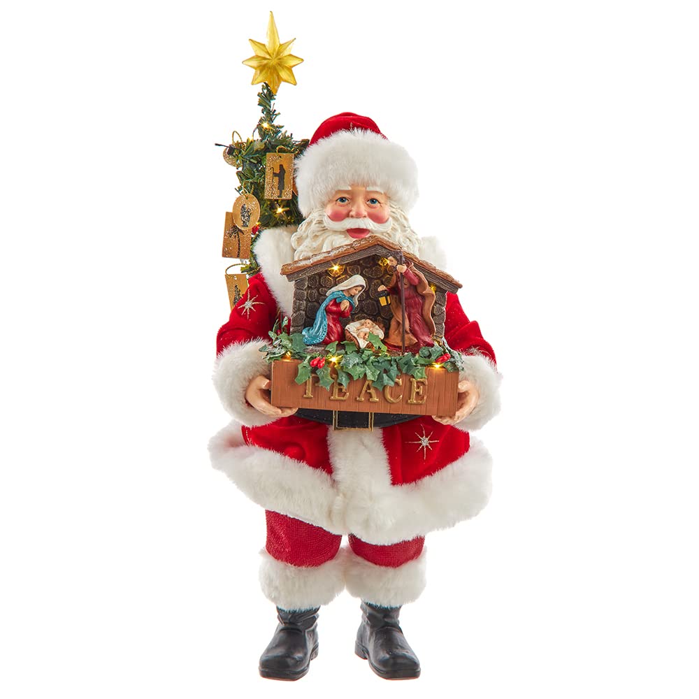 Kurt Adler 13-Inch Fabriché Battery-Operated LED Santa with Nativity Set