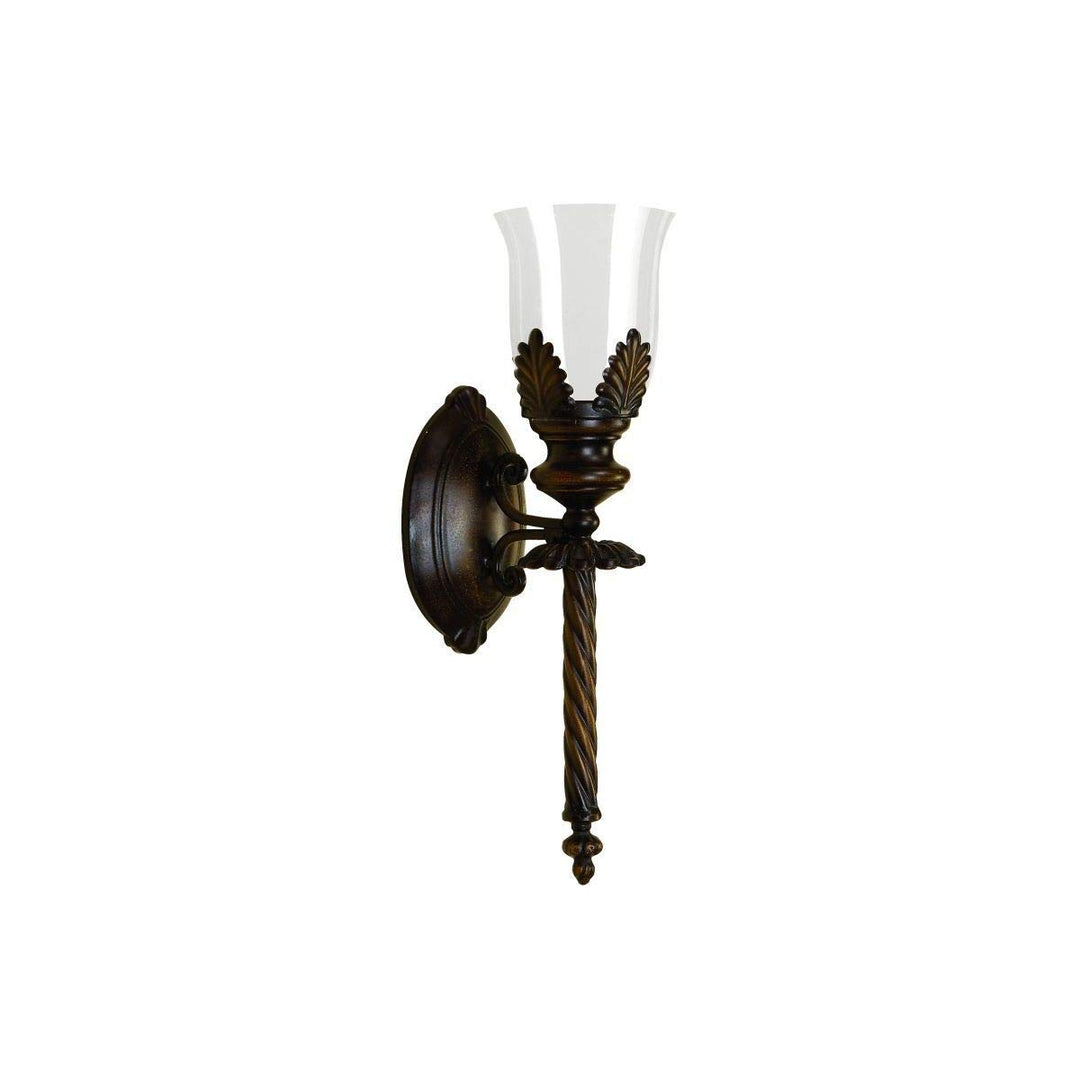 Bronze-Finish Iron/Glass Wide Candle Sconce Clear Gold Traditional Glass Iron