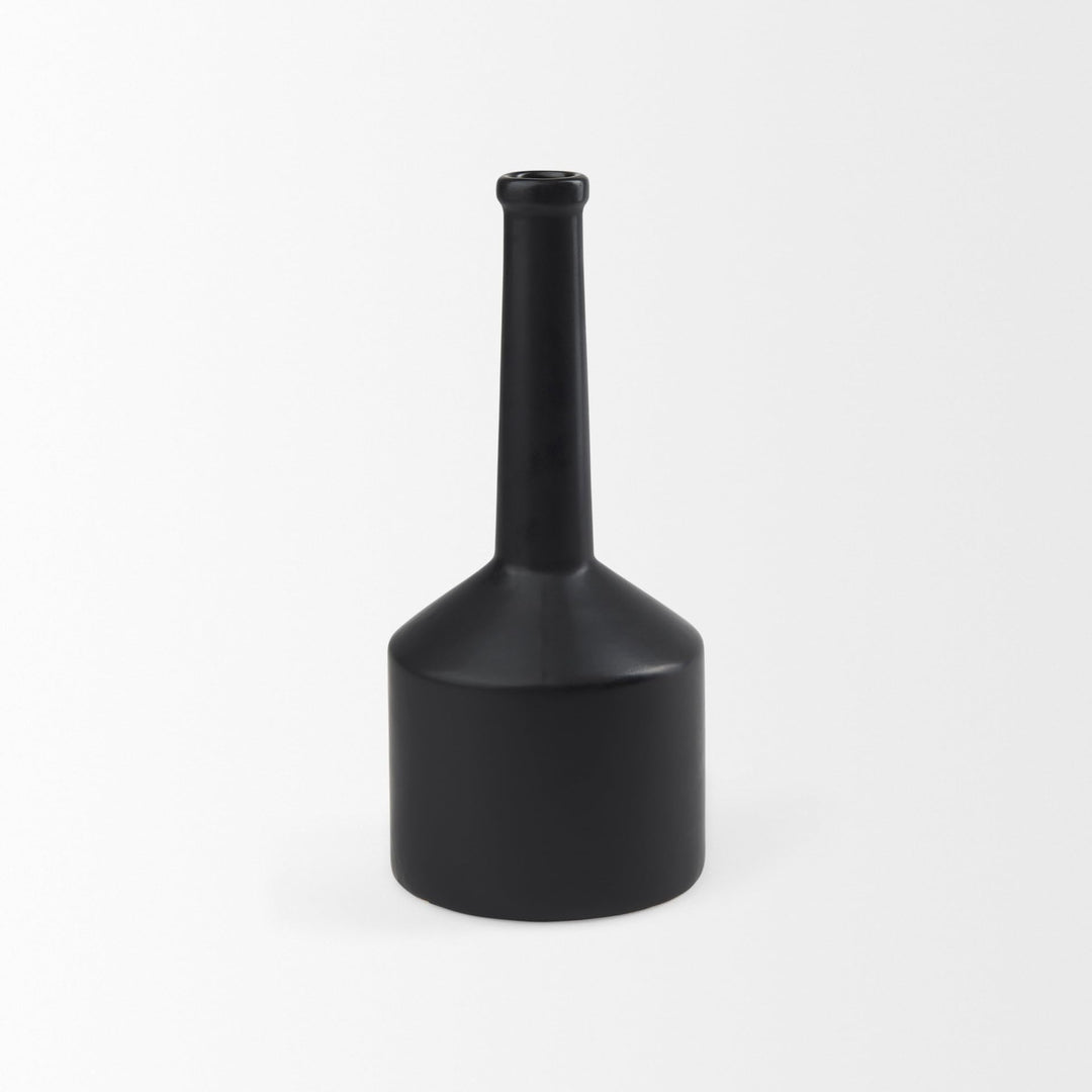 Medium Matte Black Ceramic Jug Vase Modern Contemporary