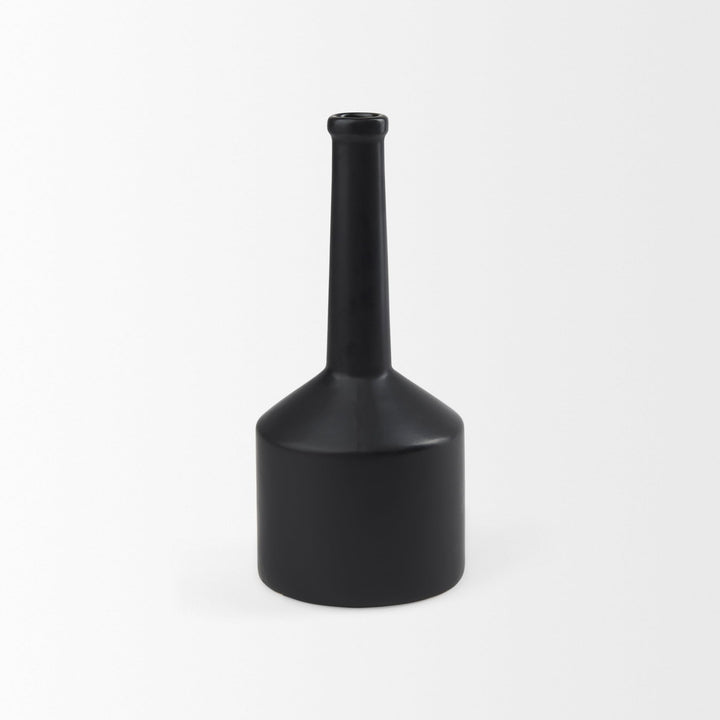 Medium Matte Black Ceramic Jug Vase Modern Contemporary