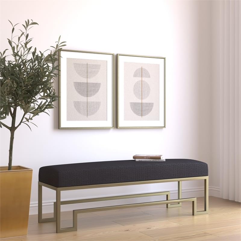 American Home Classic Laurence Steel and Fabric Bench in Brass and Black Brushed Brass/Black - Diamond Home USA