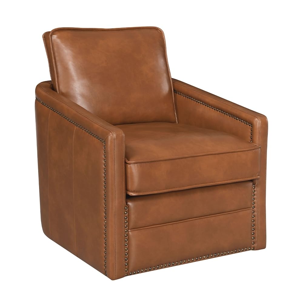 Accent Chair W/Swivel Brown Leather Solid Modern Contemporary Upholstered Swivel - Diamond Home USA