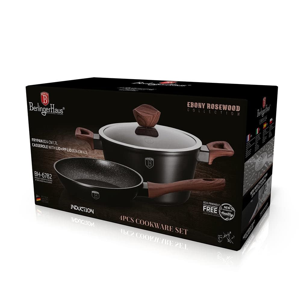 4-piece Cookware Set Rosewood Collection Black 4 Piece Non-stick Surface - Diamond Home USA