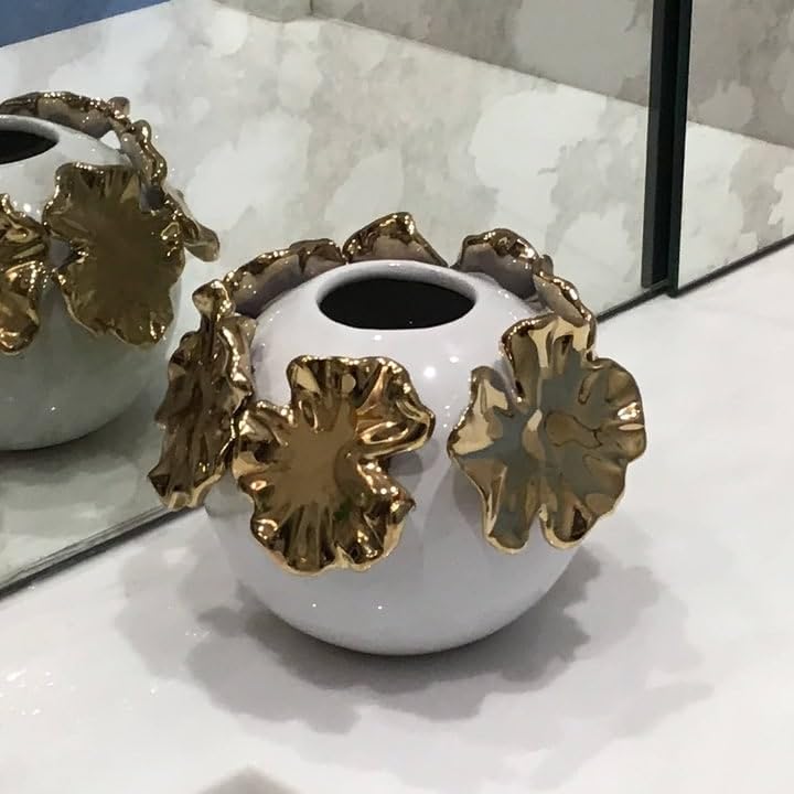 White Vase with Gold Design Ceramic