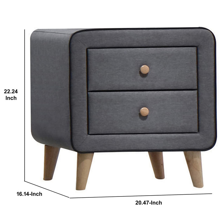 Acme Valda 2 Drawer Upholstered Nightstand in Light Gray Fabric - Diamond Home USA