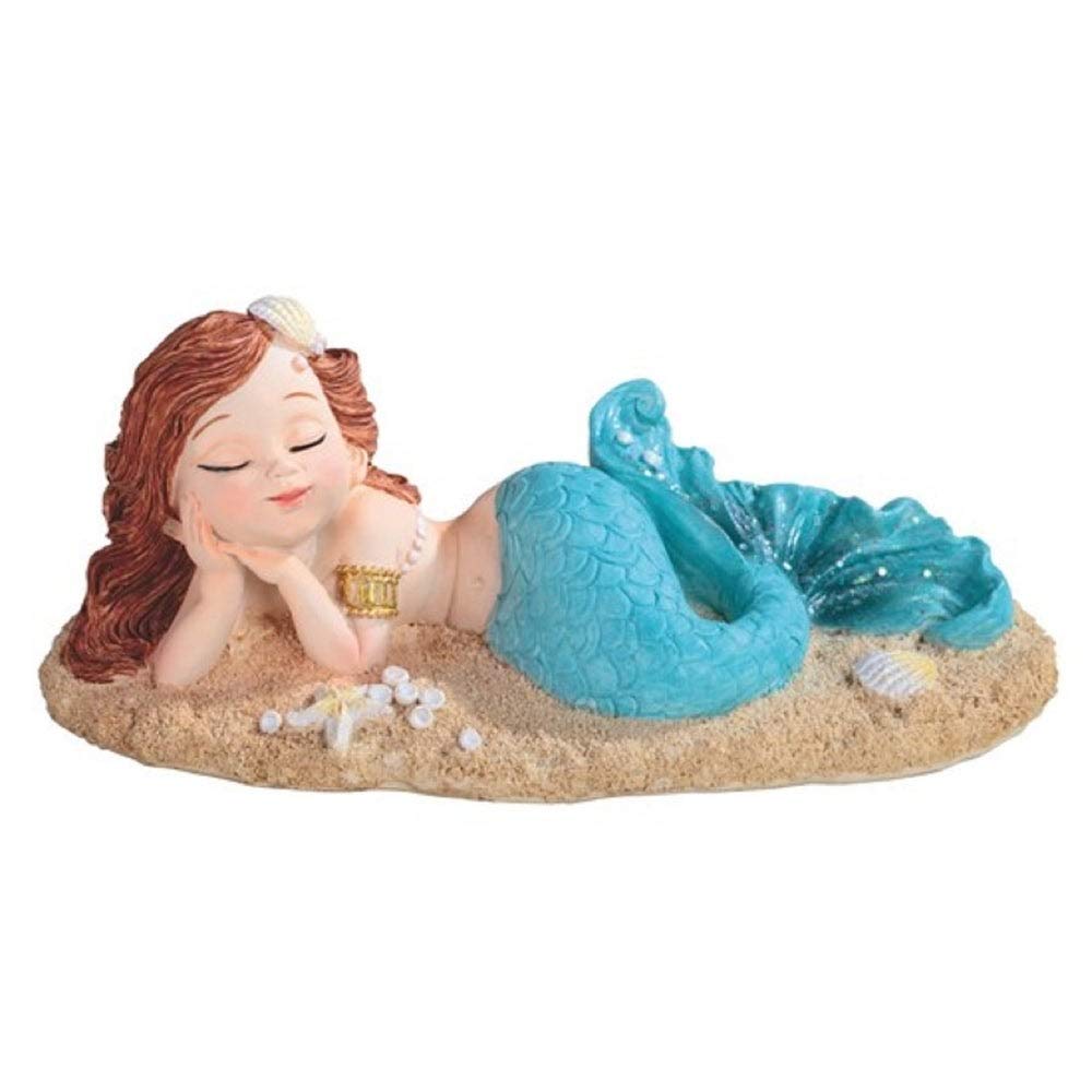 6.25" w Mermaid Lying On Beach Blue Statue Fantasy Decoration Figurine Polyresin