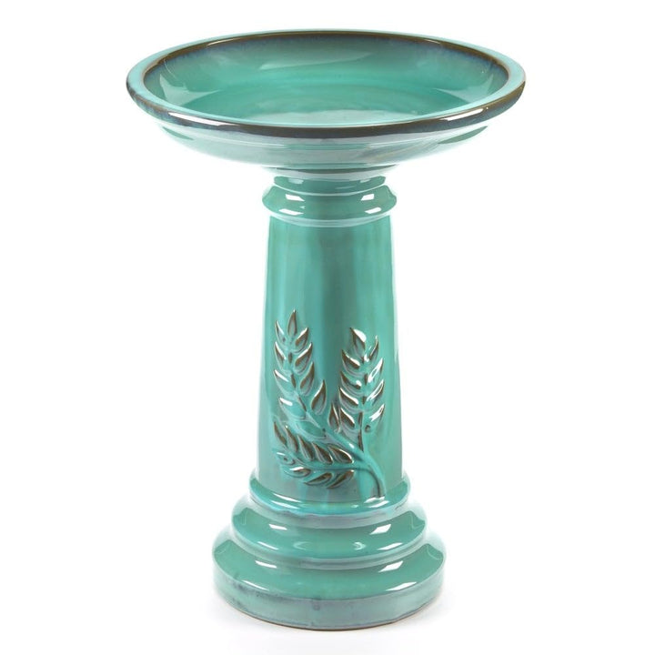 Traditional Ceramic Birdbath Green Pedestal