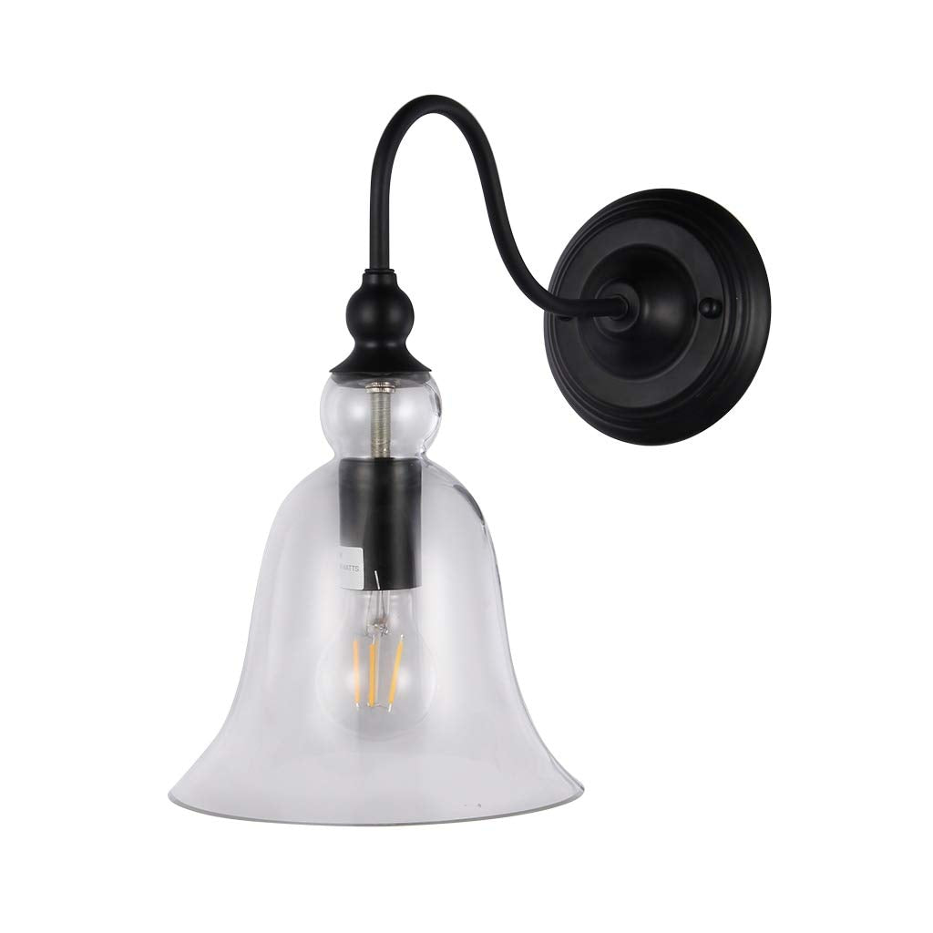 Black Metal 1-Light Wall Sconce Clear Glass Shade with Bulb Traditional