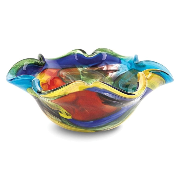 Stormy Rainbow Handcrafted Style Glass Wavy Bowl Multi Color