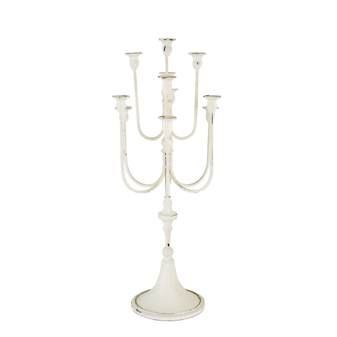 11-Light Candelabra Distressed White Transitional Iron