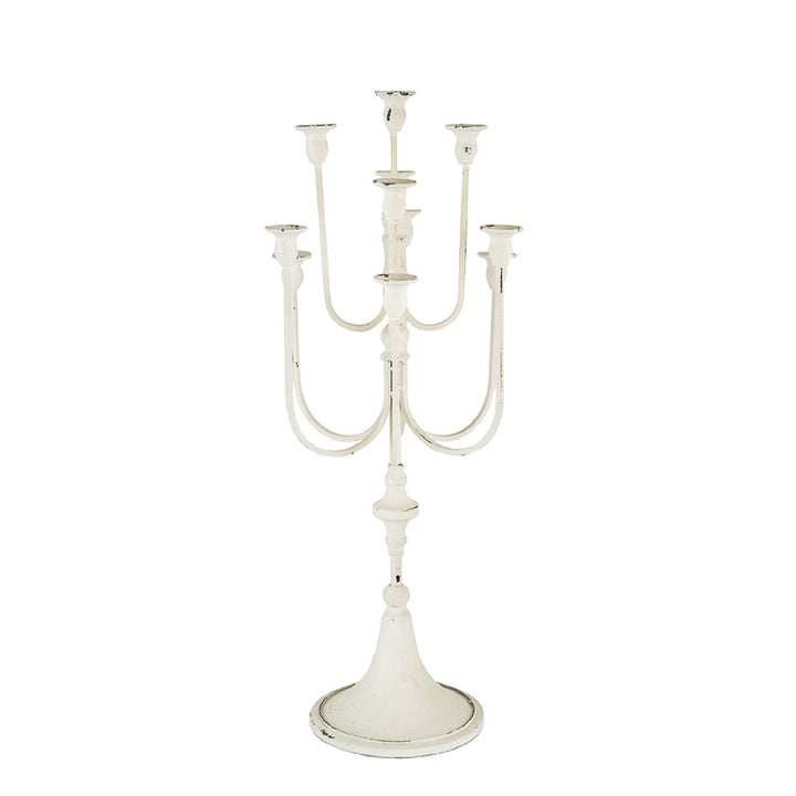 11-Light Candelabra Distressed White Transitional Iron