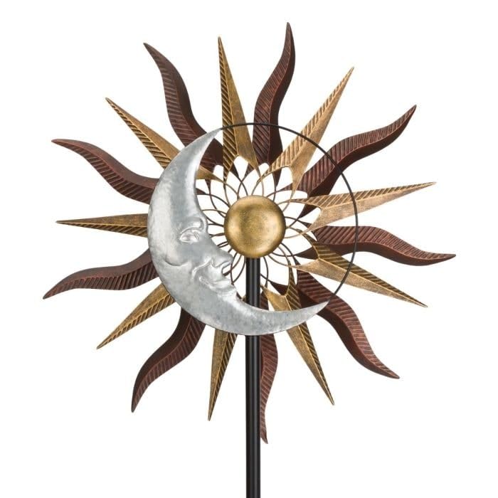 26" Wind Spinner Stake Sun Moon Multi Color Metal