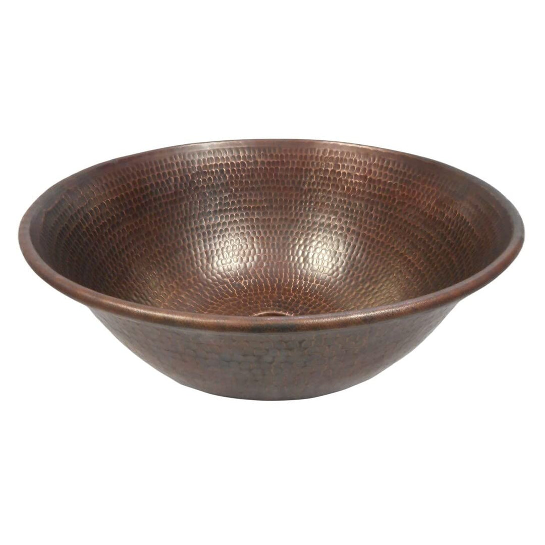 14" Round Copper Vessel Bathroom Sink In Brushed X 5.5" Brown Bronze Finish - Diamond Home USA