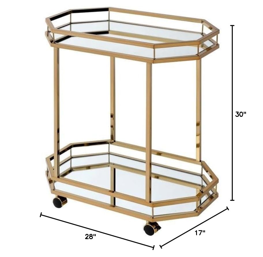 Modern Serving Cart for Dining Room Gold Contemporary Metal Natural Finish