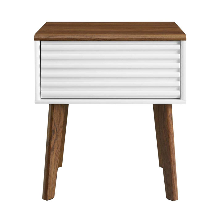 Modway Render Mid-Century Modern End Table or Nightstand in Walnut White 15 x 19