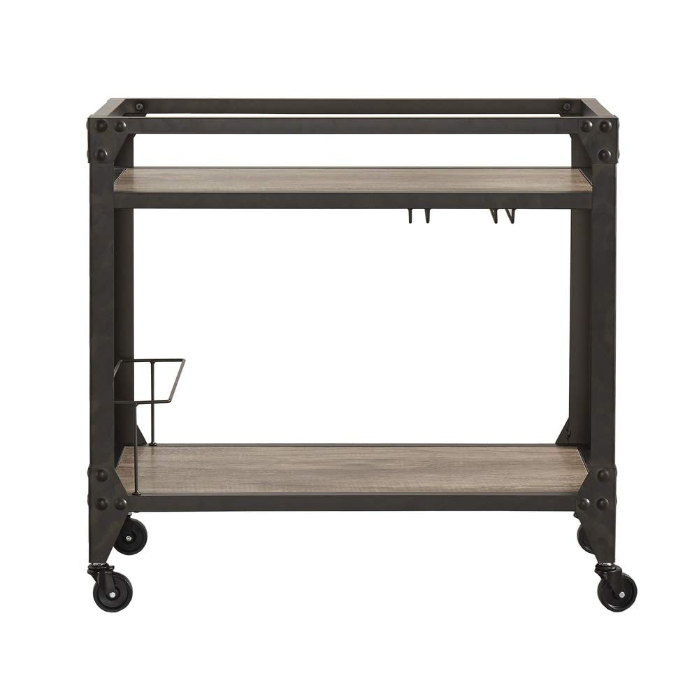 Metropolitan Charcoal Grey Industrial Metal Mobile Bar Cart with Wood Shelves