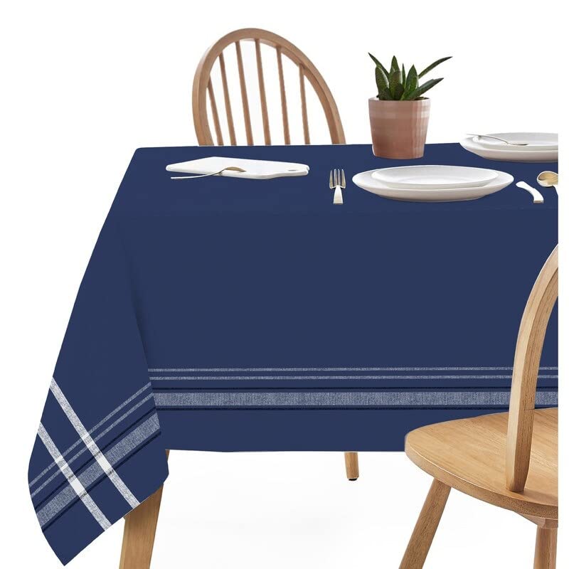 French Border Tablecloth (52 X 72) (Navy Blue) Blue Color Block Rectangle Cotton