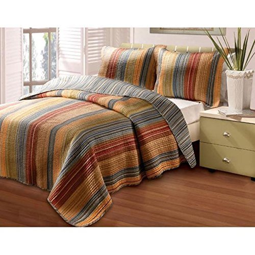 Greenland Home Fashions Katy 100% Cotton Reversible Stripes Quilt Set