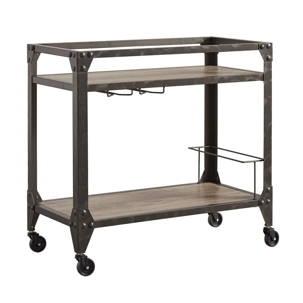 Metropolitan Charcoal Grey Industrial Metal Mobile Bar Cart with Wood Shelves