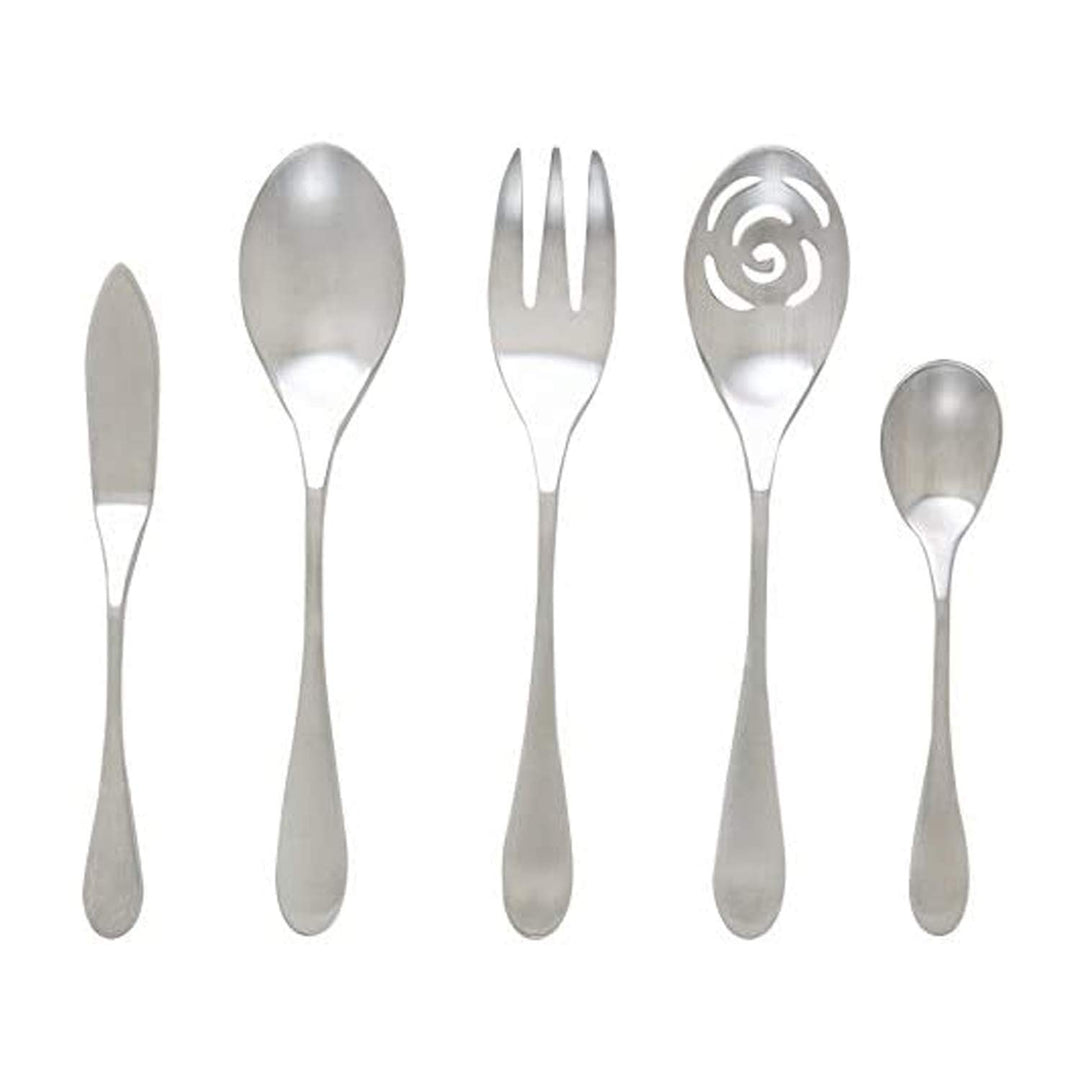 Knork Original 5-Piece Serving Set Stainless Steel Matte Brushed Silver